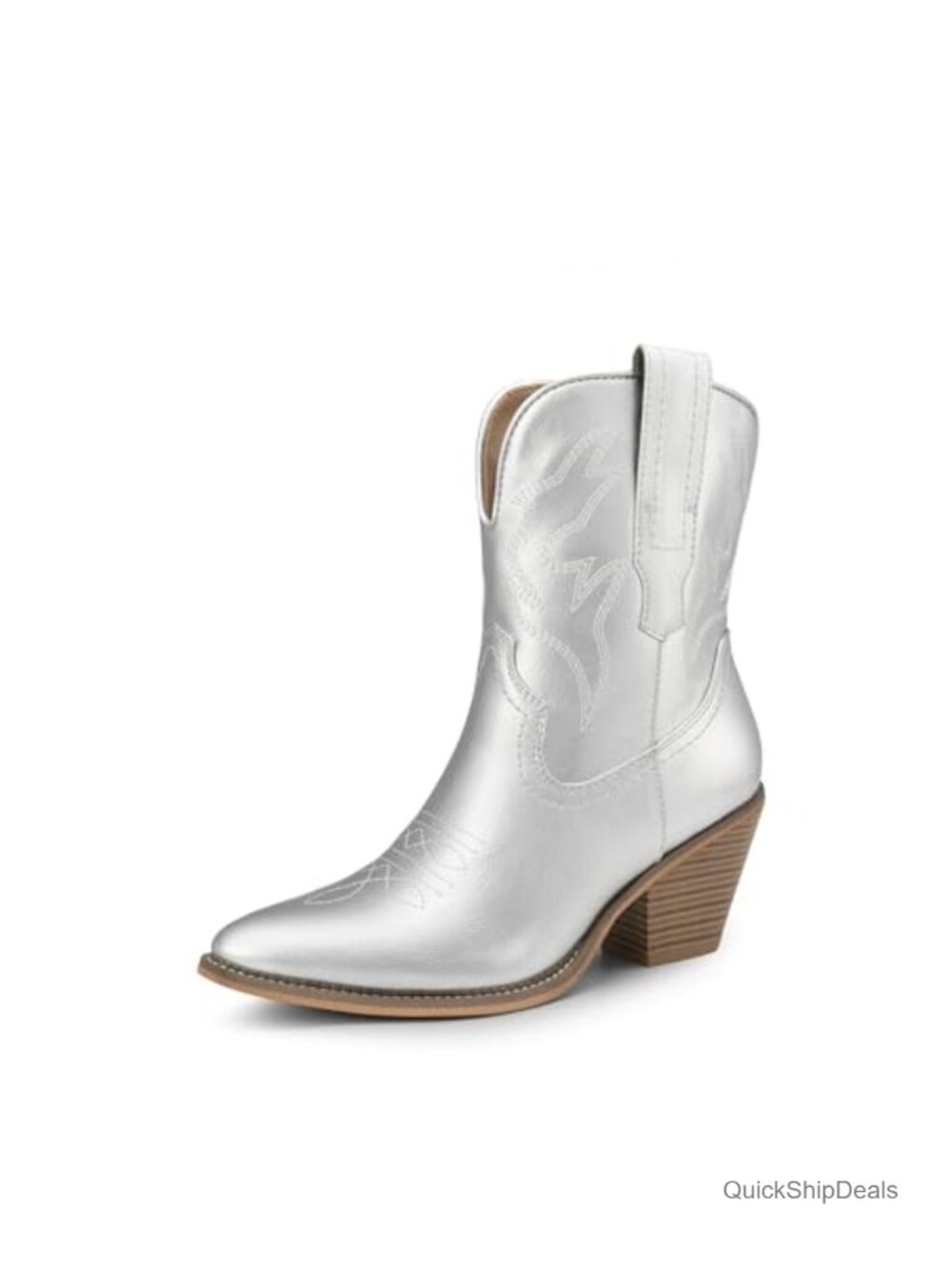 Women's Western Ankle Boots Faux Leather Pointed Toe Low Heel Cowboy Booties
